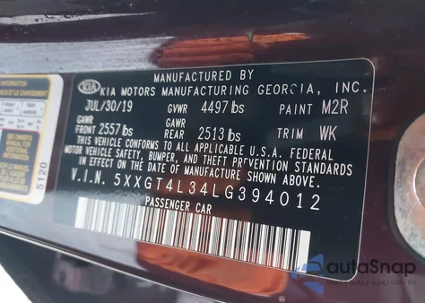 2020 Kia Optima Lx from USA, damaged, VIN 5XXGT4L34LG394012